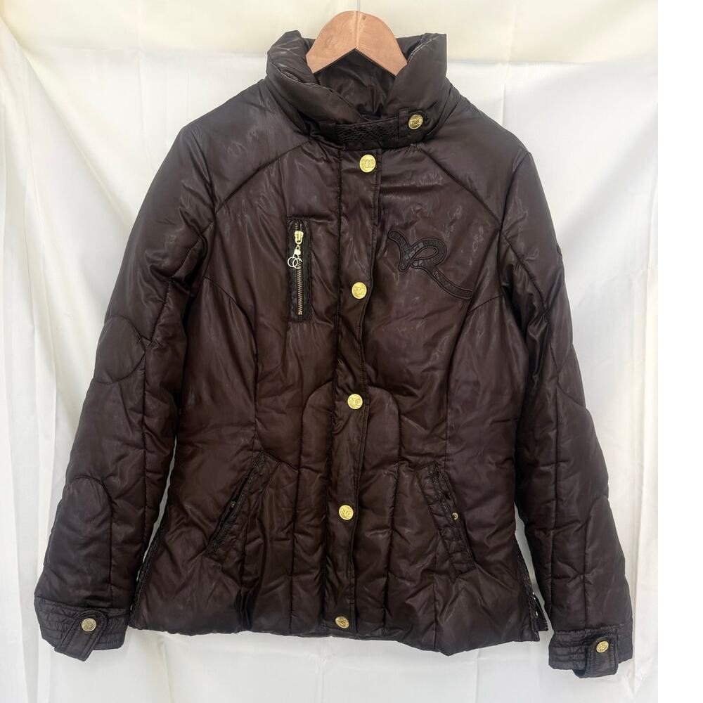 RocaWear 2000s Women's Brown Roc Out Puffer Jacket Y2K Full Zip Small